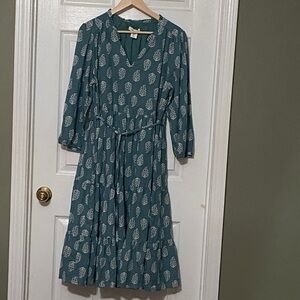 Lucky Brand Green Long Sleeve Dress with Leaf Pattern